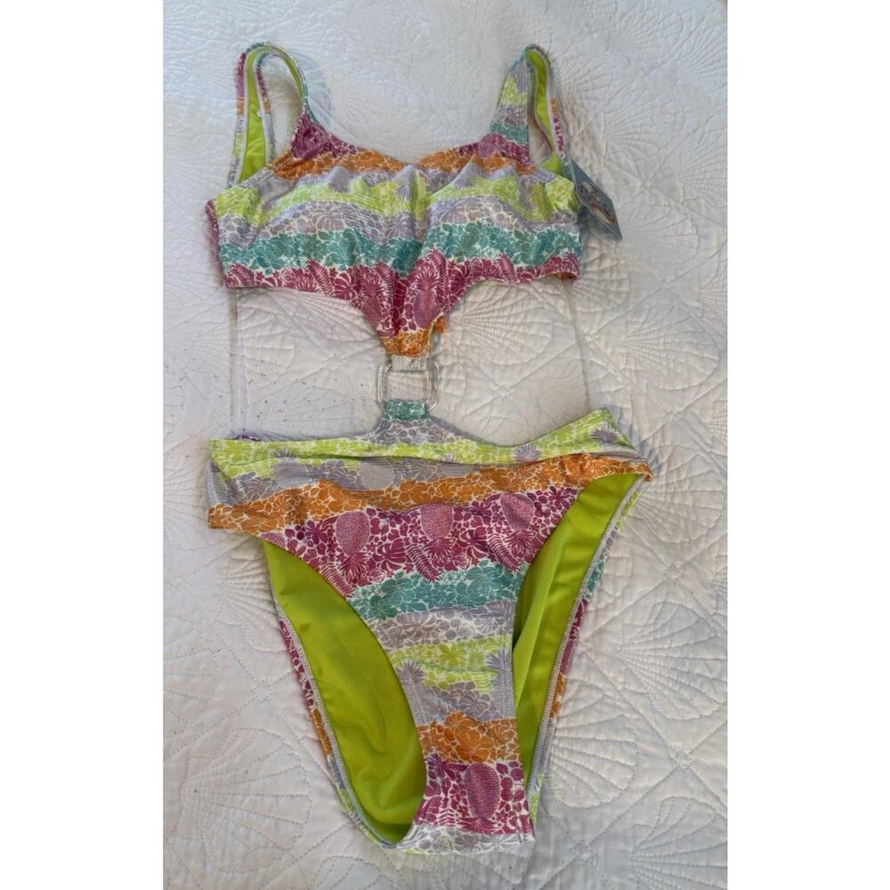 Blu C Bikini Set Size Medium M Multi Color Floral Pineapple Swimsuit New